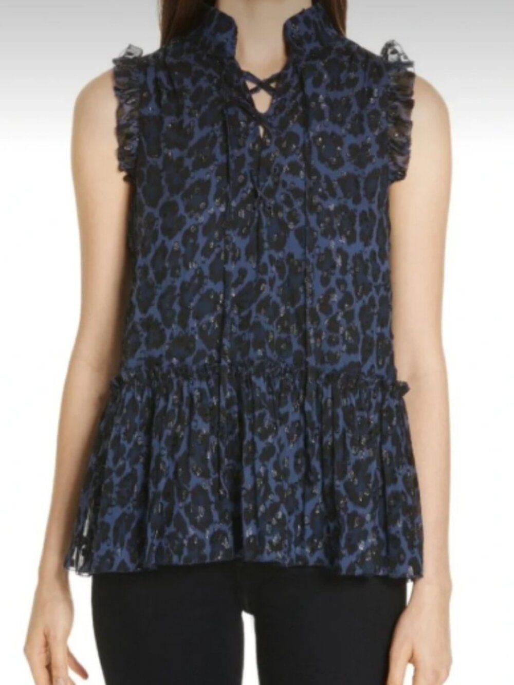 Kate Spade Blue Metallic Sleeveless Blouse
